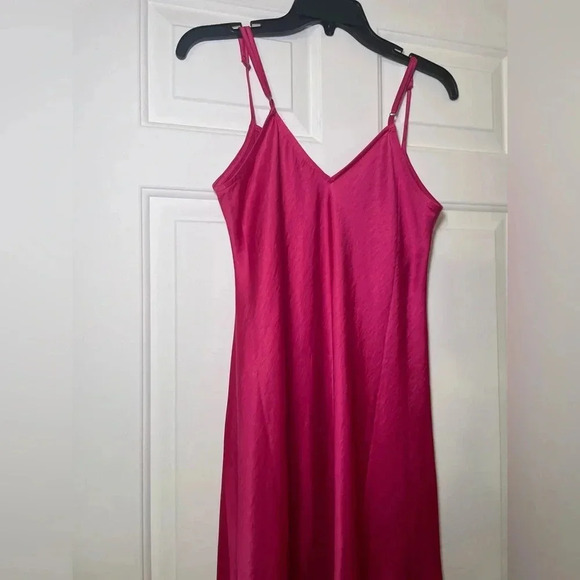 Loft Slip Dress Maxi Size 4 Rose Color Double V Neck Silky Spaghetti Straps NEW - Picture 5 of 6